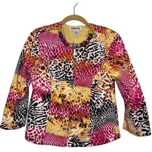 Mishca Women's Colorful Patchwork Animal Print Zipper Beads Cotton Jacket Size L
